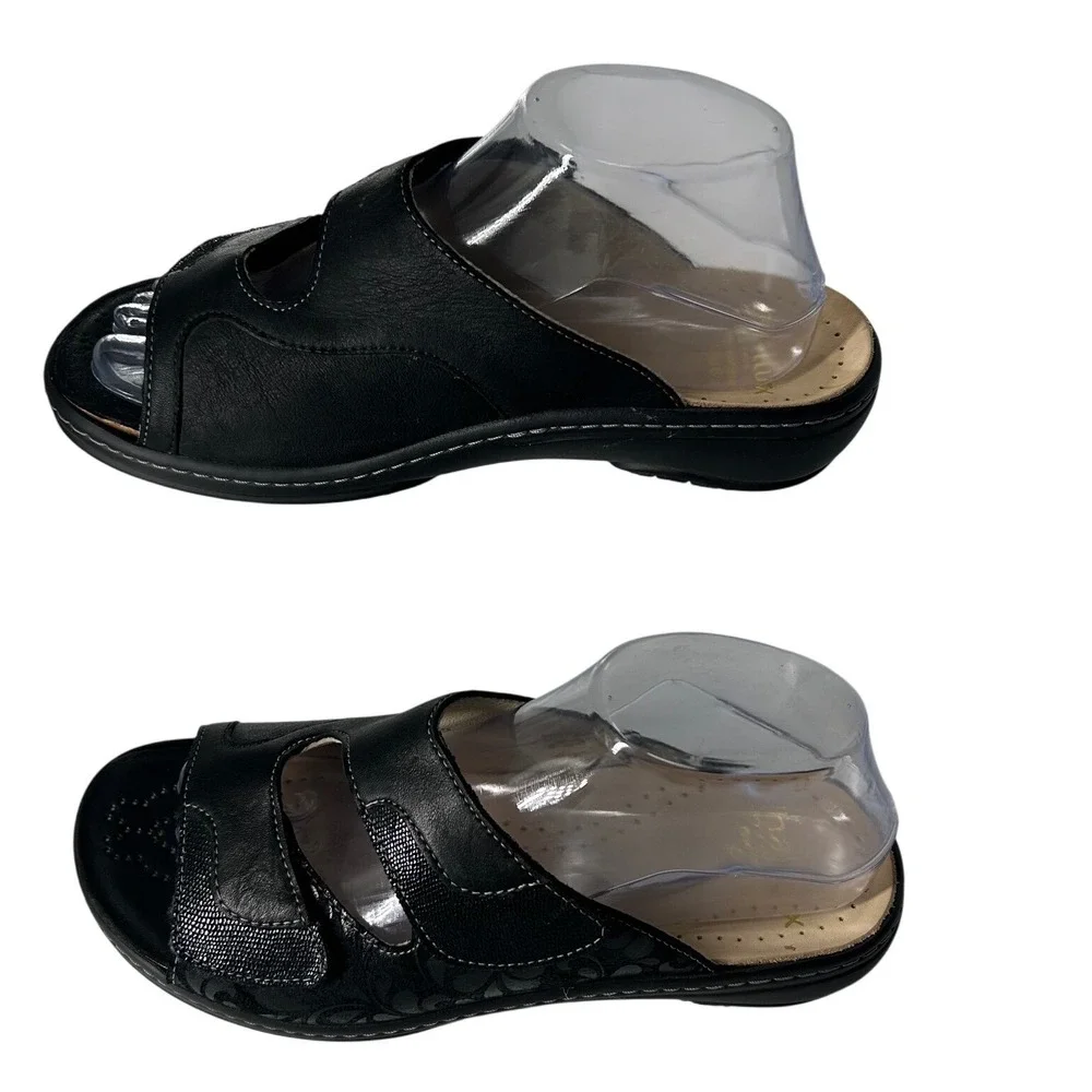Hallux by Fidelia Gini G Leather Adjustable Strap Slide Sandals Sz 8